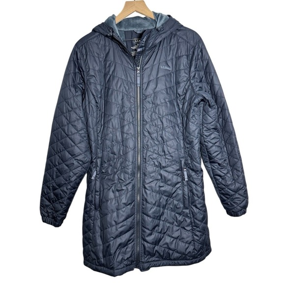 LL Bean Women Fleece-Lined Primaloft Coat Blue XL Parka Hooded - Picture 2 of 6